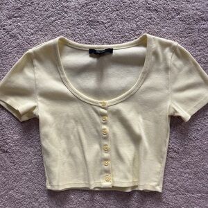 Forever 21 Light Yellow Ribbed Crop Top